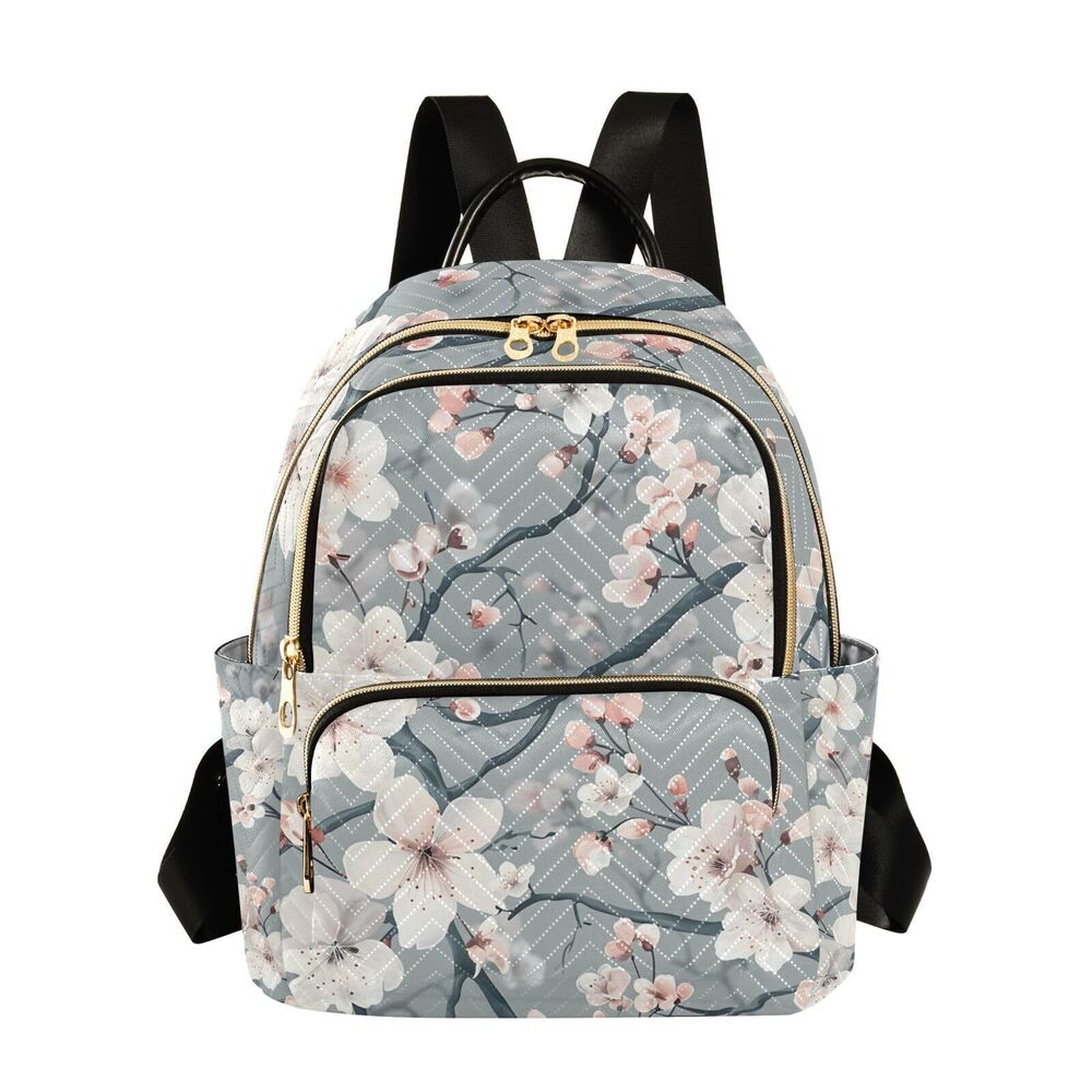 8993 Pink White Cherry Blossoms Flowers Mini Backpack Purse Travel Bag